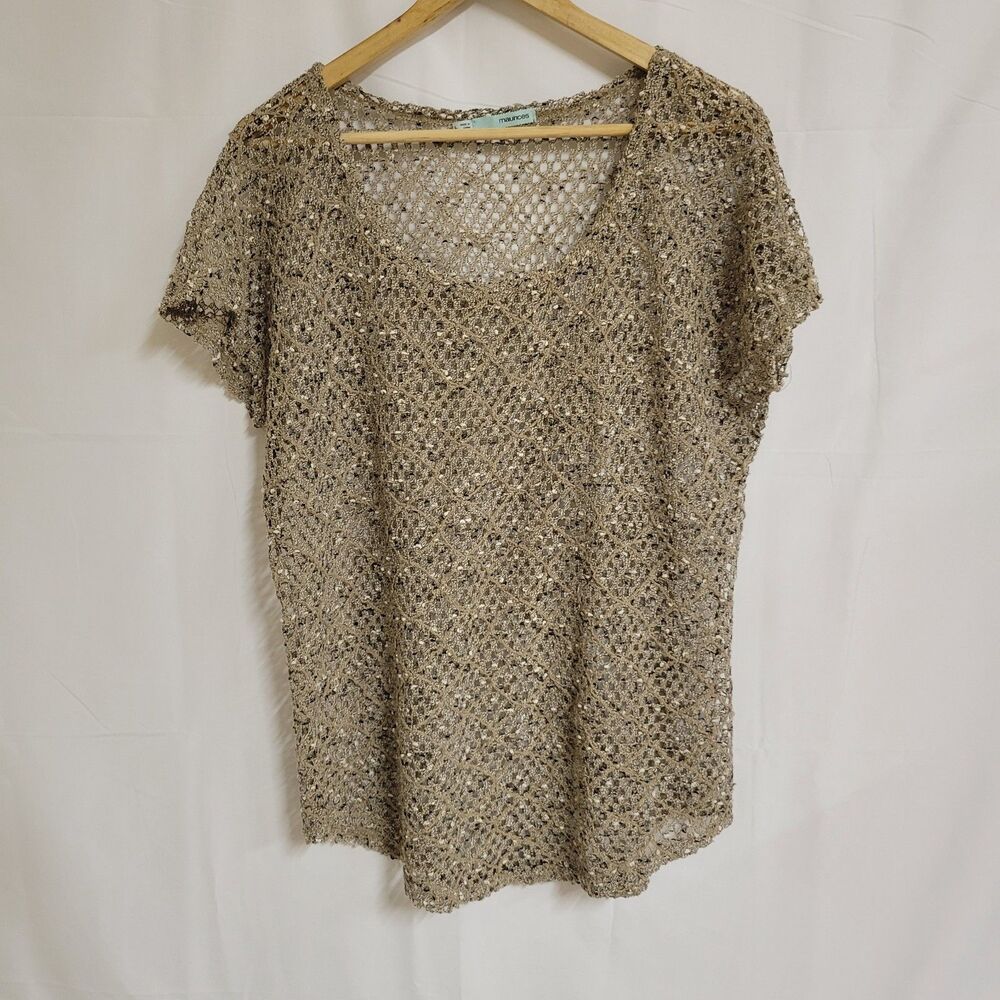 Metallic Open-Knit Crochet Mesh Top Boho Size L